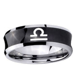 5, 8mm Libra Horoscope Concave Black Tungsten Carbide Mens Ring