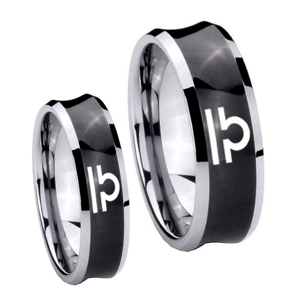 Libra Horoscope Concave Black Tungsten Bridal Ring Sets