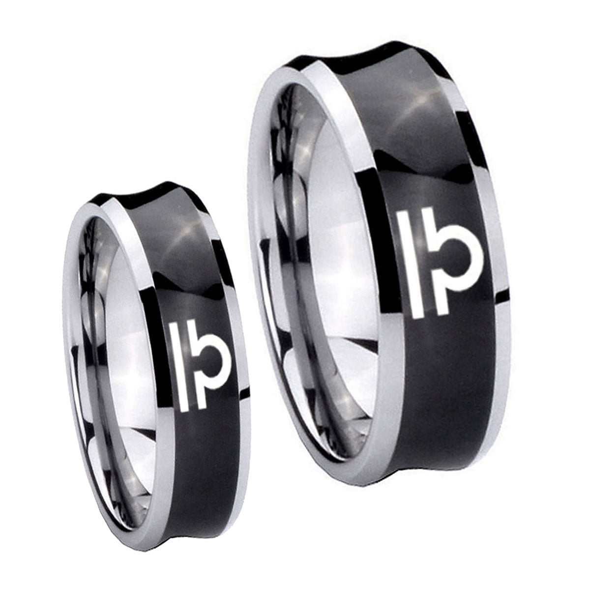 Libra Horoscope Concave Black Tungsten Bridal Ring Sets