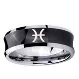 5, 8mm Pisces Zodiac Concave Black Tungsten Ring