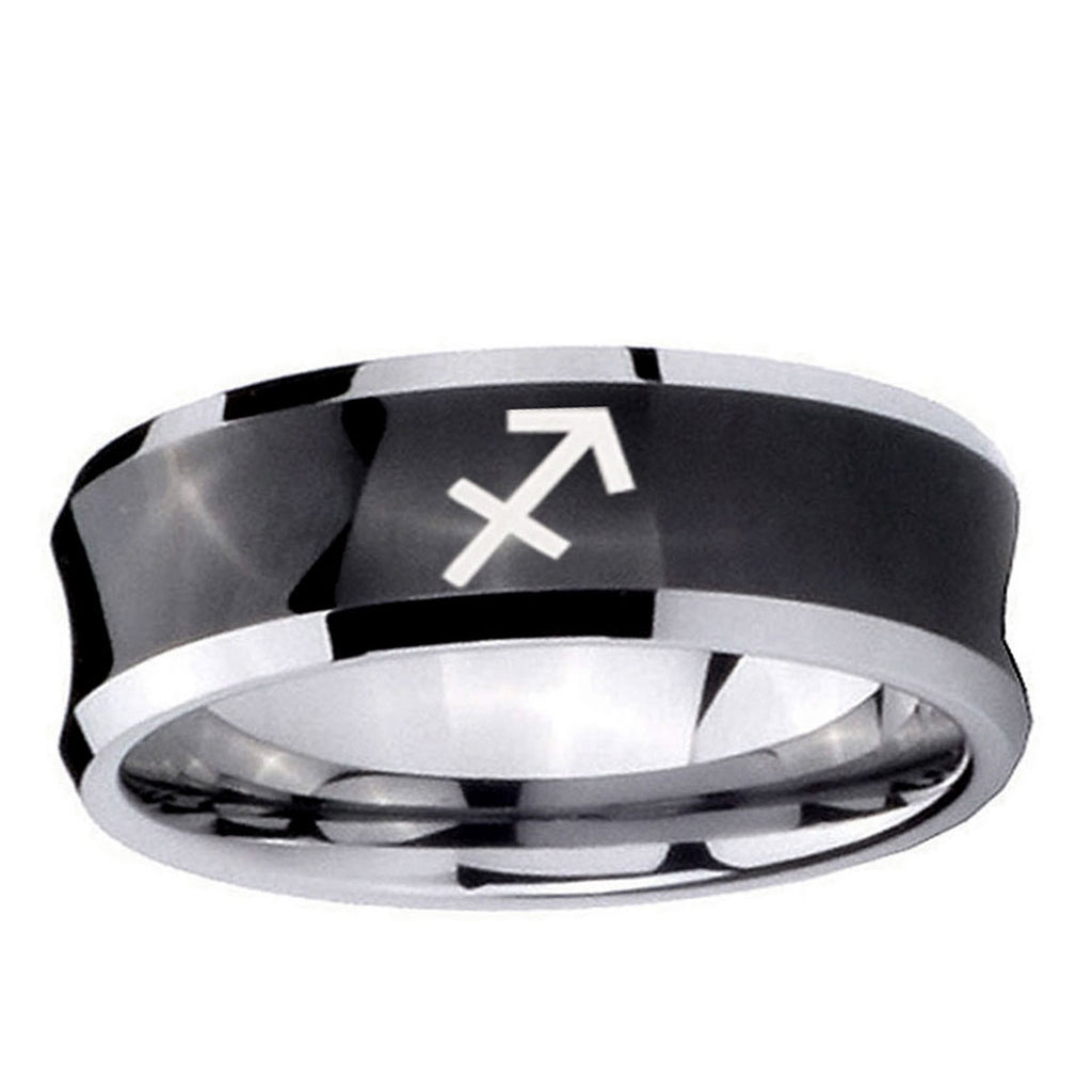 10mm Sagittarius Zodiac Concave Black Tungsten Ring