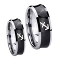 Sagittarius Zodiac Concave Black Tungsten Bridal Set Ring