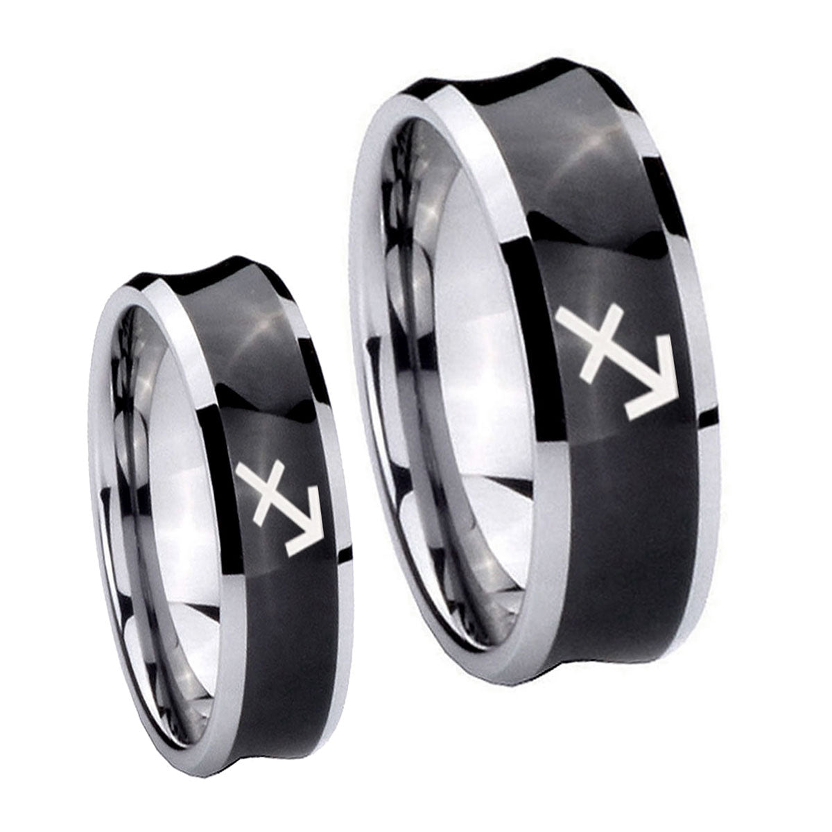 Sagittarius Zodiac Concave Black Tungsten Bridal Set Ring