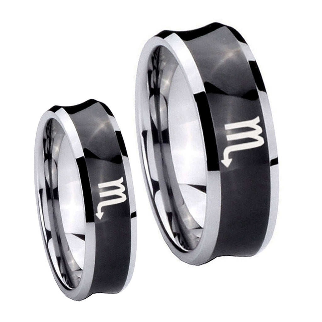 Scorpio Horoscope Concave Black Tungsten Bridal Set Rings