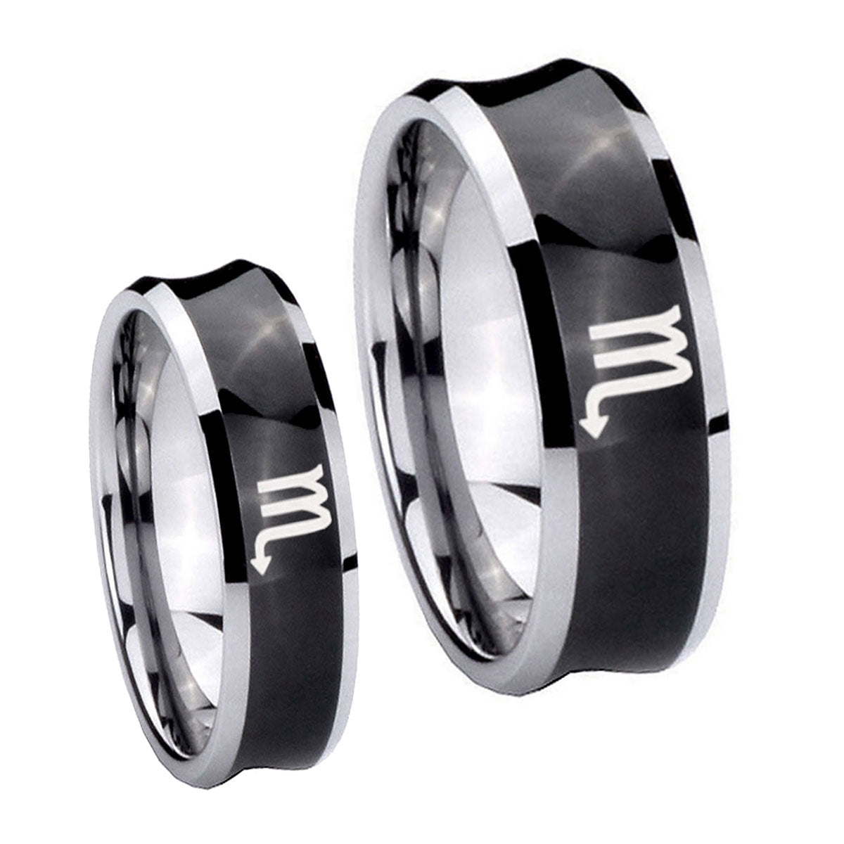Scorpio Horoscope Concave Black Tungsten Bridal Set Rings