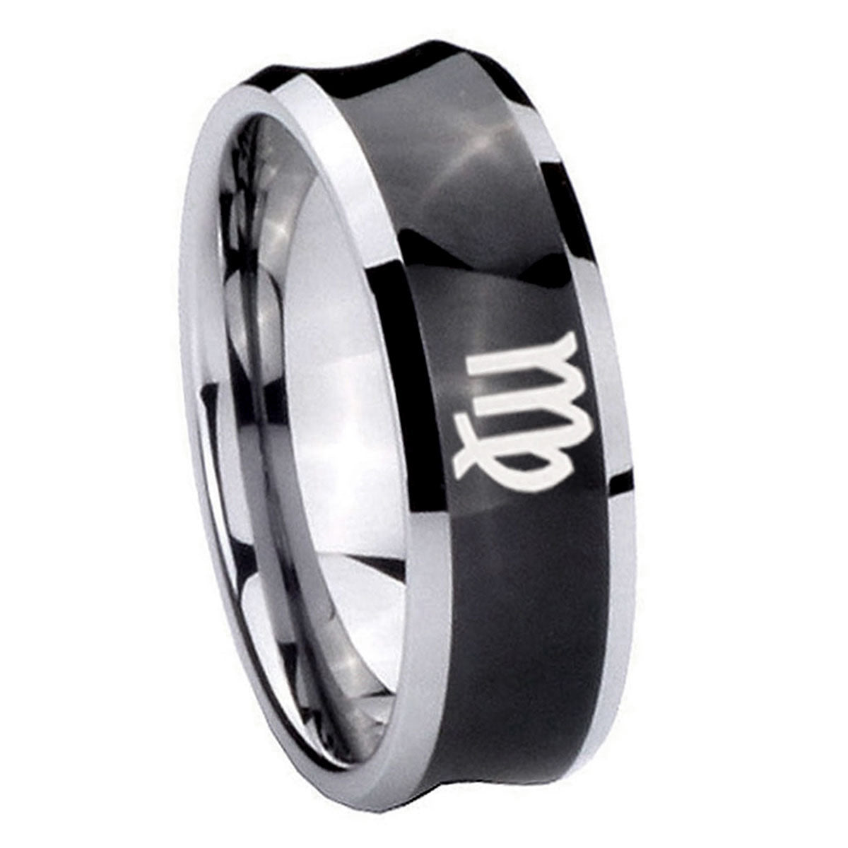 8MM Virgo Zodiac Concave Black Tungsten Men's Wedding Band