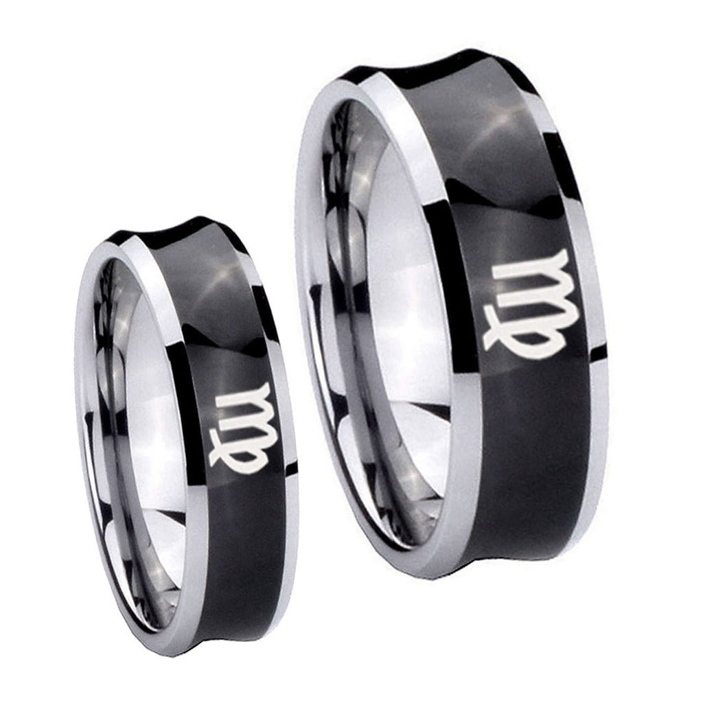 Virgo Zodiac Concave Black Tungsten His And Hers Ring