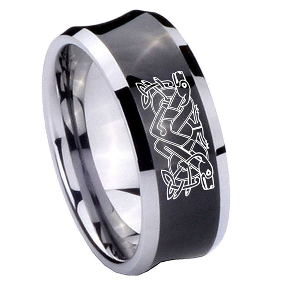 10mm-Celtic-Dog-Concave-Black-Tungsten-Carbide-Men's-Engagement-Band