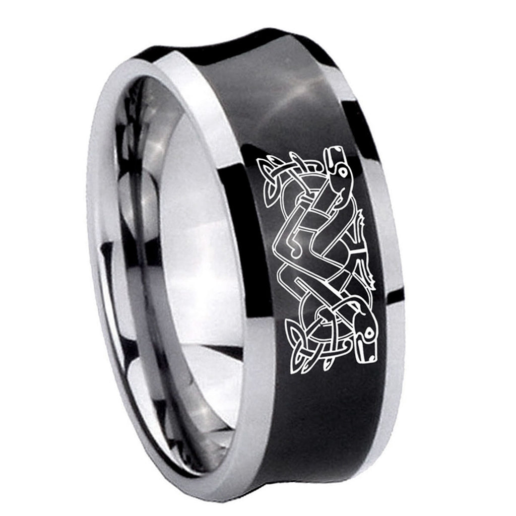 8MM Celtic Dog Concave Black Tungsten Carbide Men's Ring