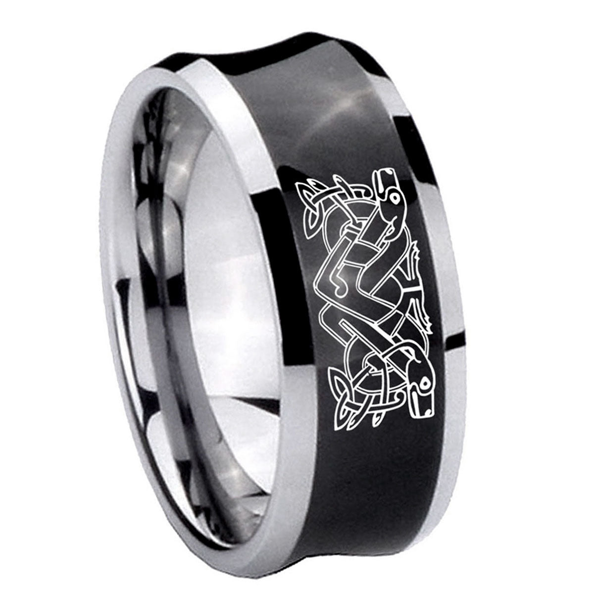8MM Celtic Dog Concave Black Tungsten Carbide Men's Ring