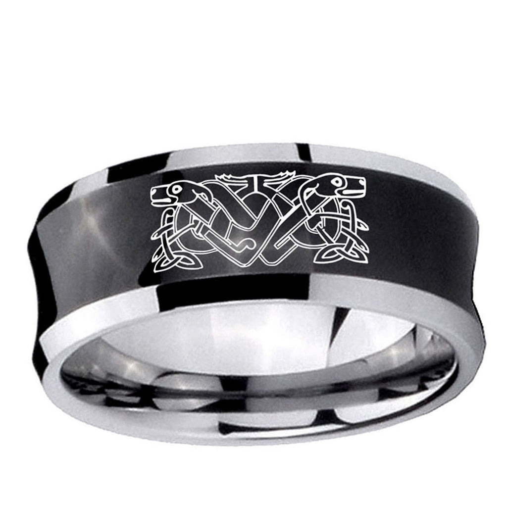 10mm Celtic Dog Concave Black Tungsten Ring