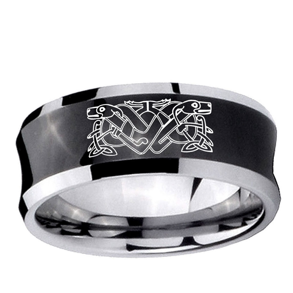 10mm Celtic Dog Concave Black Tungsten Ring
