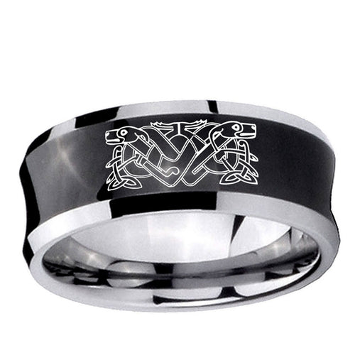 10mm Celtic Dog Concave Black Tungsten Ring