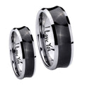 I Love You Concave Black Tungsten Mens Set Rings