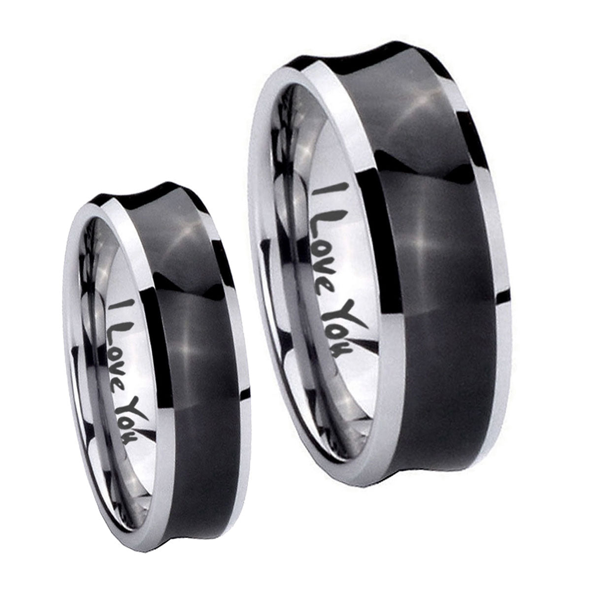 I Love You Concave Black Tungsten Mens Set Rings