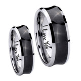 Bride and Groom I Love You Concave Black Tungsten Wedding Engagement Ring Set