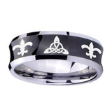 8mm-Celtic-Triangle-Fleur-De-Lis-Concave-Black-Tungsten-Carbide-Mens-Ring