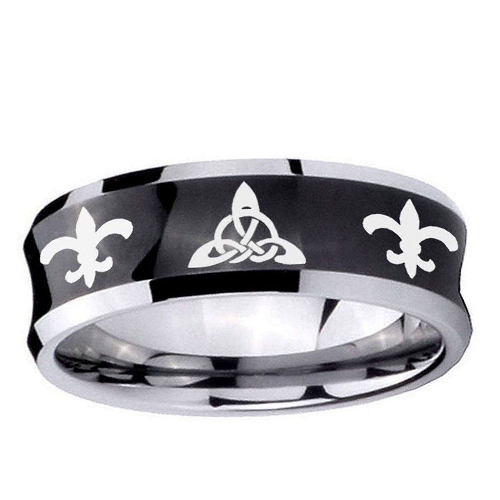 5MMCeltic Triangle Fleur-De-Lis Concave Black Tungsten Mens Ring