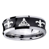 10mm Celtic Triangle Fleur-De-Lis Concave Black Tungsten Ring