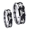 Celtic Triangle Fleur De Lis Concave Black Tungsten His and Hers
