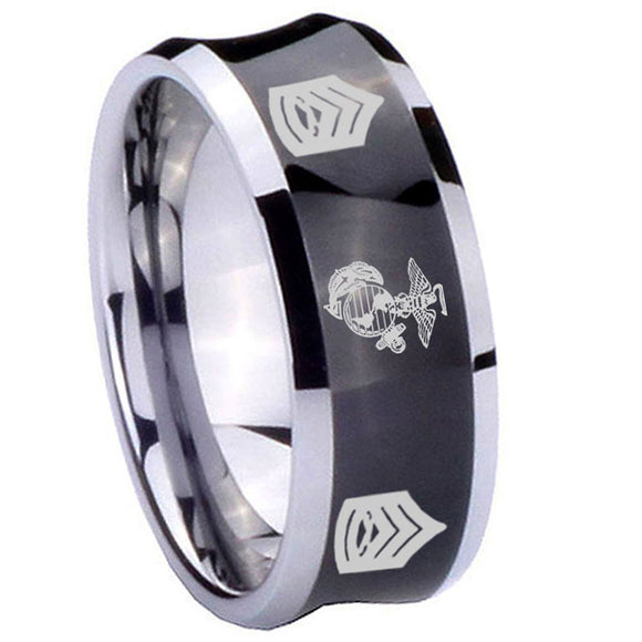 10mm-Marine-Army-Sergeant-Concave-Black-Tungsten-Carbide-Mens-Engagement-Ring