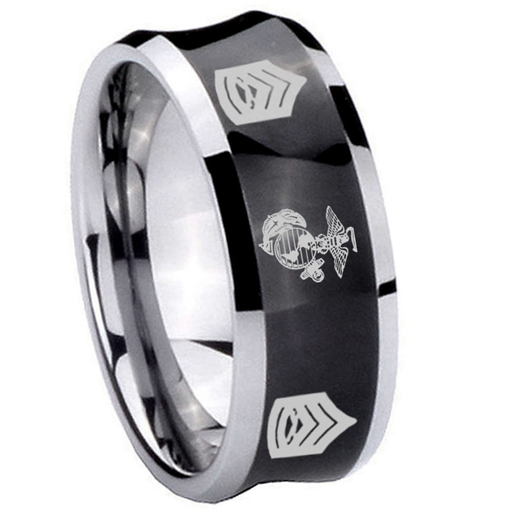 8MM Marine Army Sergeant Concave Black Tungsten Engagement Ring