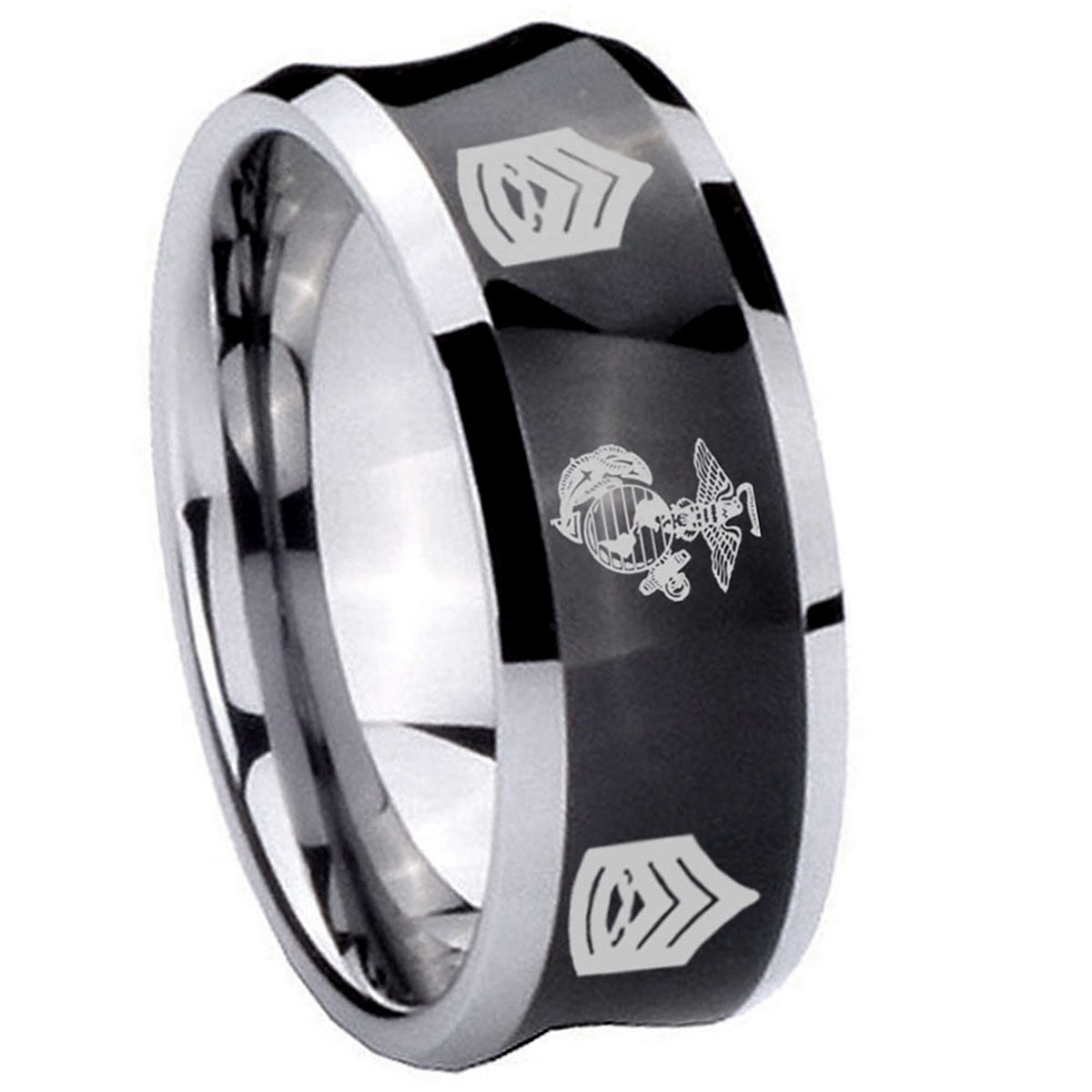 8MM Marine Army Sergeant Concave Black Tungsten Engagement Ring