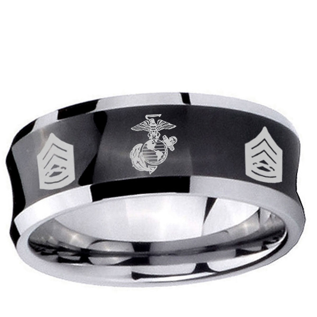 5MMMarine Army Sergeant Concave Black Tungsten Engagement Ring