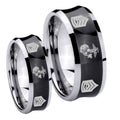 Marine Army Sergeant Concave Black Tungsten Wedding Band Set