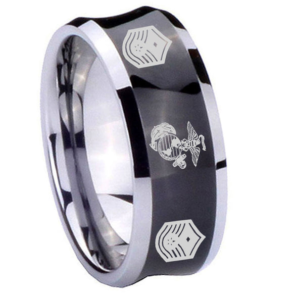 10mm-Marine-Chief-Master-Sergeant--Concave-Black-Tungsten-Carbide-Men's-Engagement-Ring
