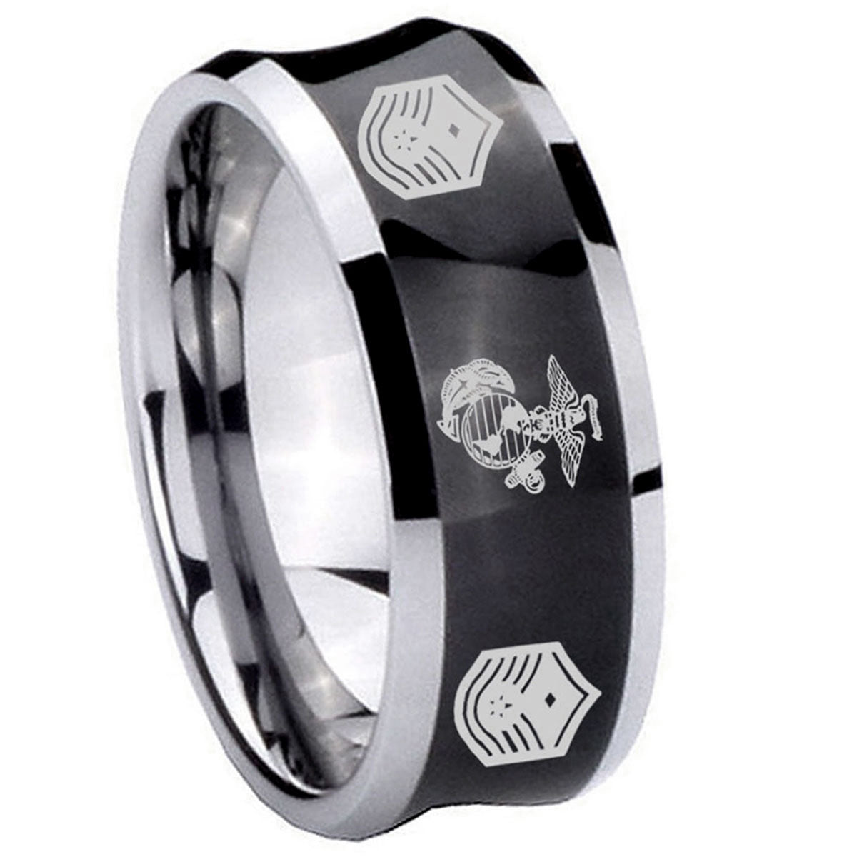 8MM Marine Chief Master Sergeant Concave Black Tungsten Ring