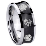 10mm Marine Chief Master Sergeant Concave Black Tungsten Carbide Men's Engagement Ring
