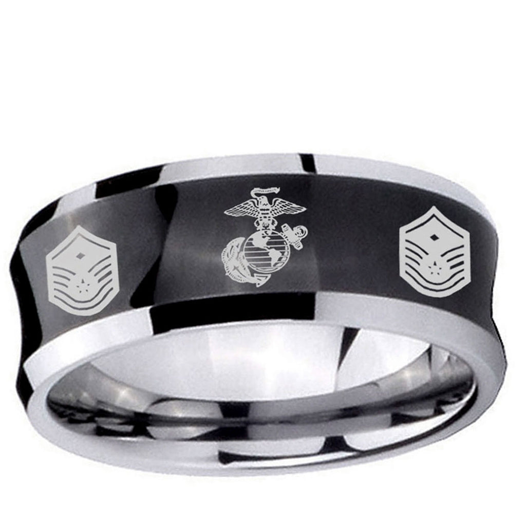 10mm Marine Chief Master Sergeant Concave Black Tungsten Ring