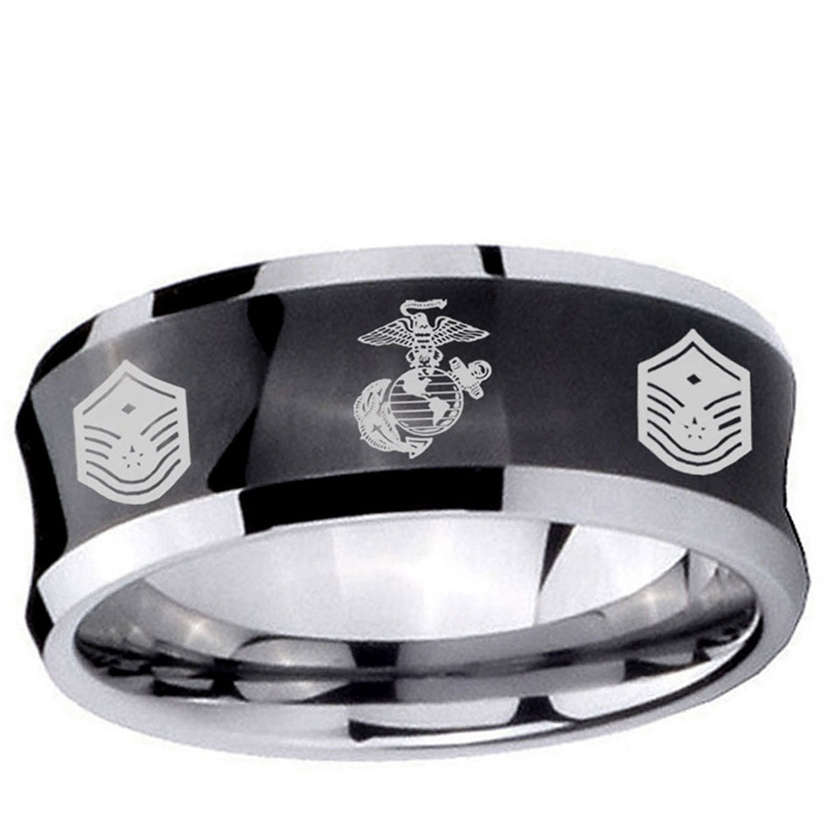 10mm Marine Chief Master Sergeant Concave Black Tungsten Ring