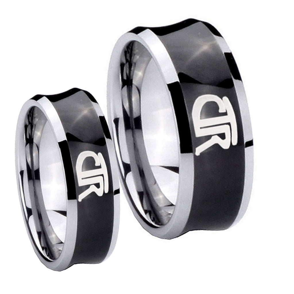 CTR Concave Black Tungsten Promise Ring Set