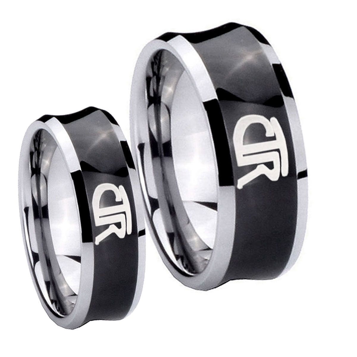CTR Concave Black Tungsten Promise Ring Set