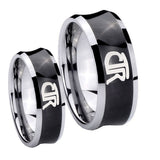 Bride and Groom CTR Concave Black Tungsten Carbide Anniversary Ring Set