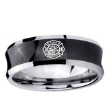5, 8mm Fire Department Concave Black Tungsten Ring