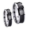 Fire Department Concave Black Tungsten Engagement Ring Set