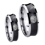 Bride and Groom Fire Department Concave Black Tungsten Carbide Bands Ring Set