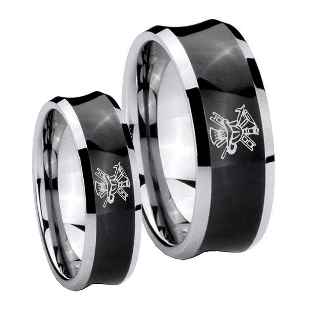 Fireman Concave Black Tungsten His Hers Ring Set