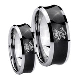 Bride and Groom Fireman Concave Black Tungsten Wedding Engraving Ring Set