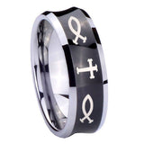 10mm-Fish-&-Cross-Concave-Black-Tungsten-Carbide-Wedding-Bands-Ring
