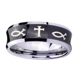 10mm-Fish-&-Cross-Concave-Black-Tungsten-Carbide-Wedding-Bands-Ring
