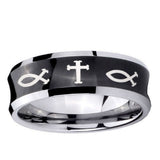 10mm Fish & Cross Concave Black Tungsten Ring