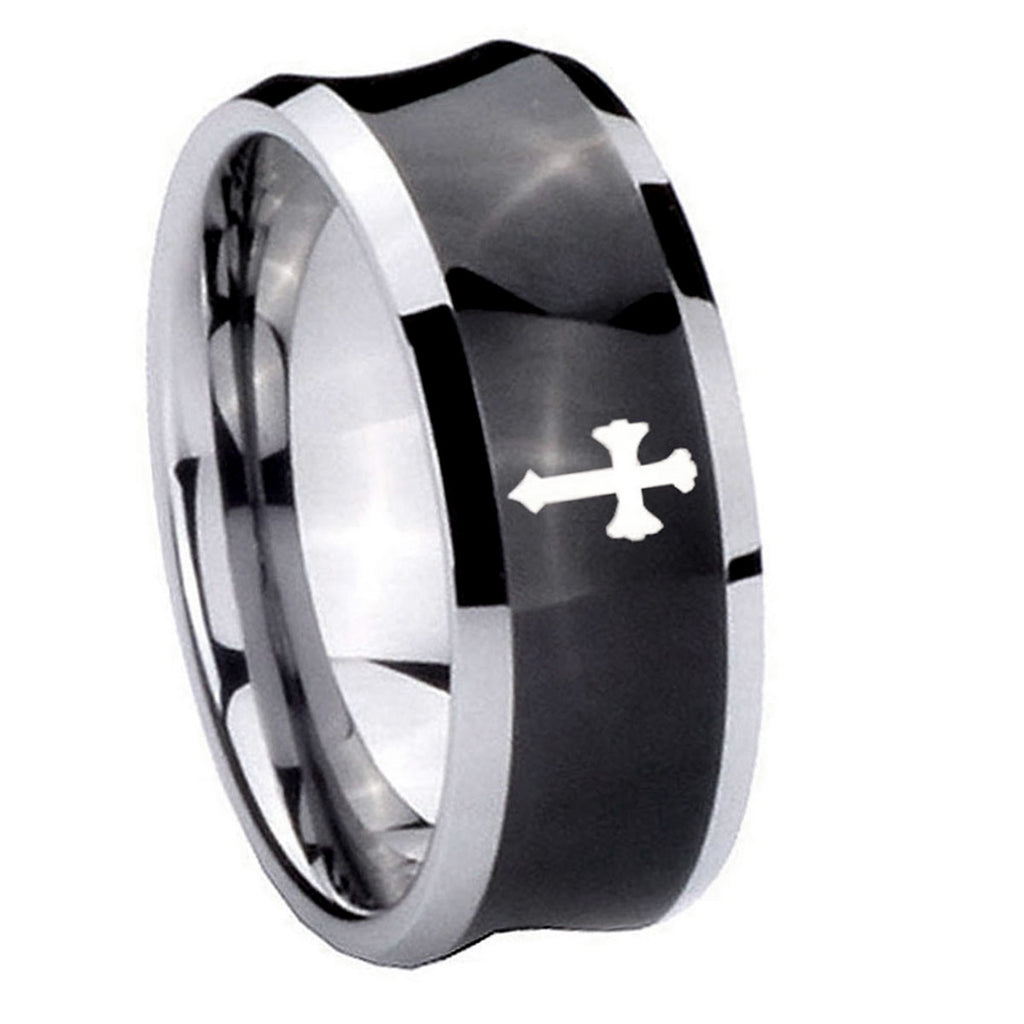 8MM Flat Christian Cross Concave Black Tungsten Wedding Ring