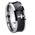 8MM Flat Christian Cross Concave Black Tungsten Wedding Ring