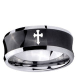 5, 8mm Flat Christian Cross Concave Black Tungsten Ring