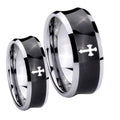 Flat Christian Cross Concave Black Tungsten Mens Ring Set