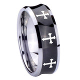 10mm-Multiple-Christian-Cross-Concave-Black-Tungsten-Carbide-Wedding-Band-Mens